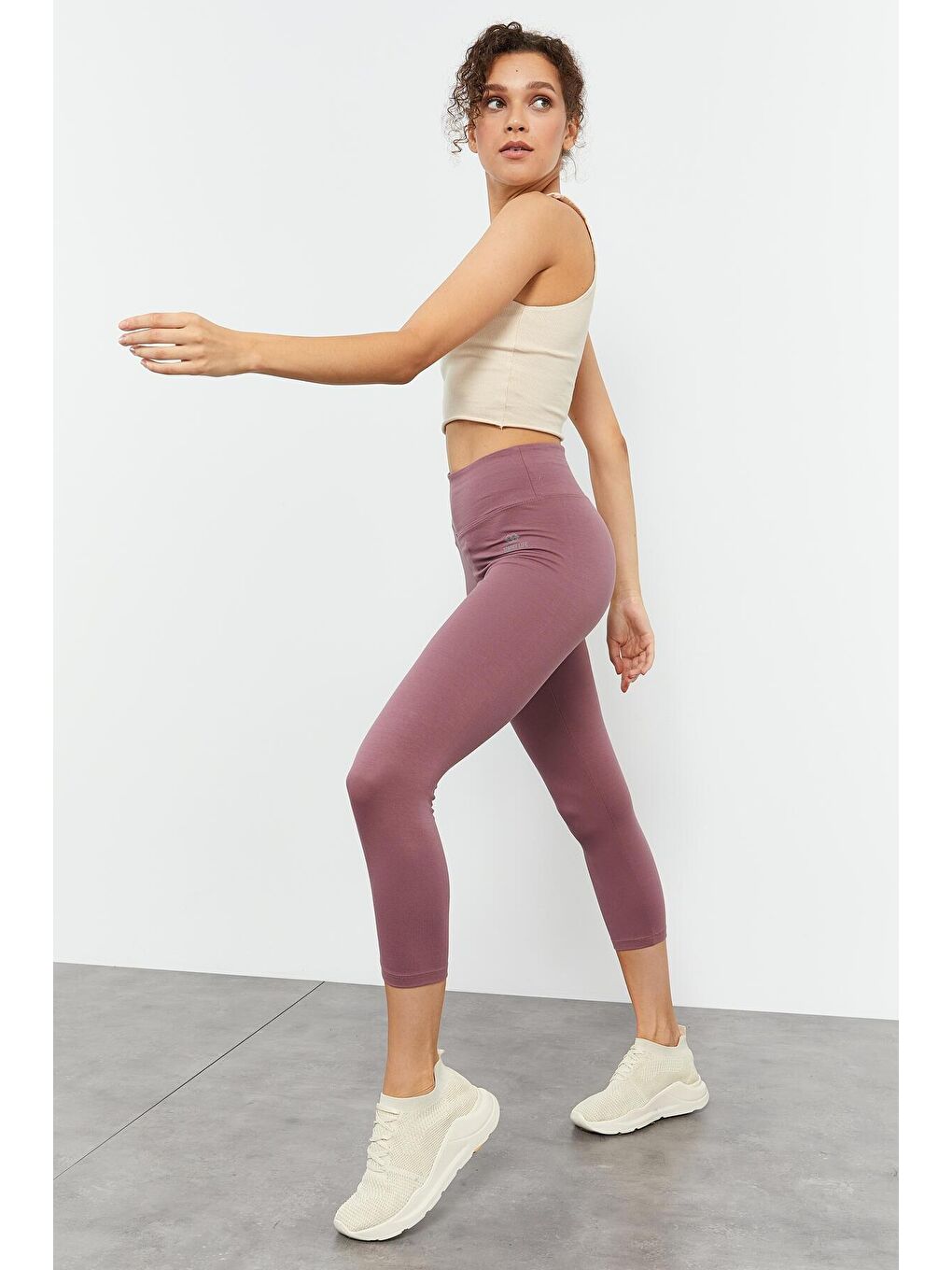 TOMMYLIFE Pembe Gül Kurusu Yüksek Bel Slim Fit Dar Paça Kadın Kapri Tayt - 93097