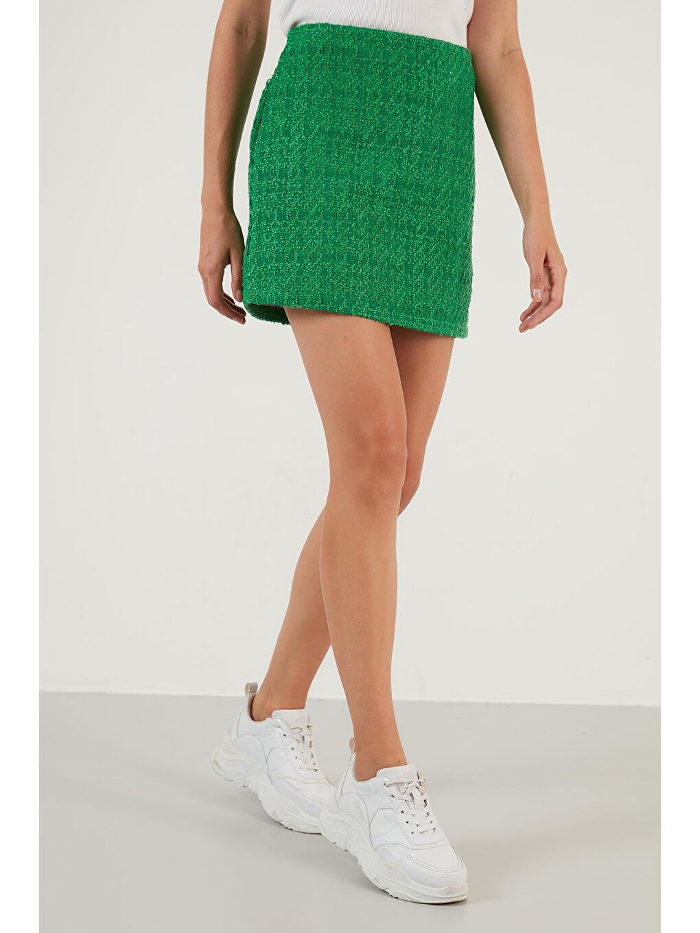 Yeşil Yüksek Bel Fermuarlı Dar Kesim Mini Tüvit Etek 42190521-2