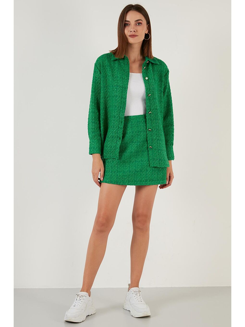 Yeşil Yüksek Bel Fermuarlı Dar Kesim Mini Tüvit Etek 42190521-4