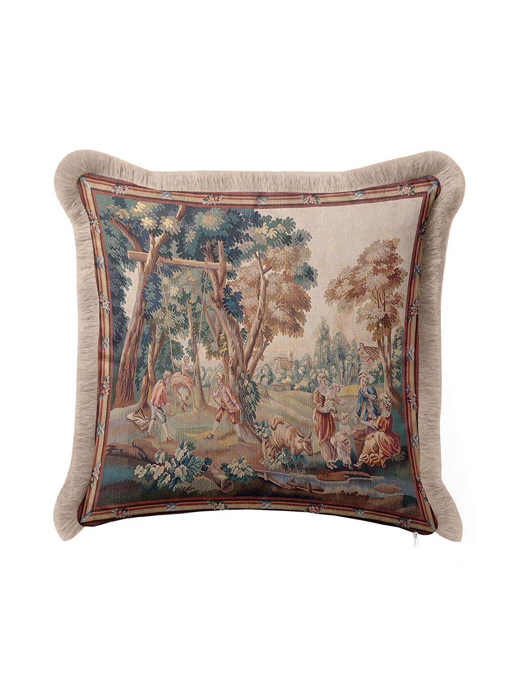 Karışık Avangart Fransız Saçaklı Yastık Kılıfı - Vintage Klasik Rustik Bej Püsküllü Kırlent Kılıfı-4