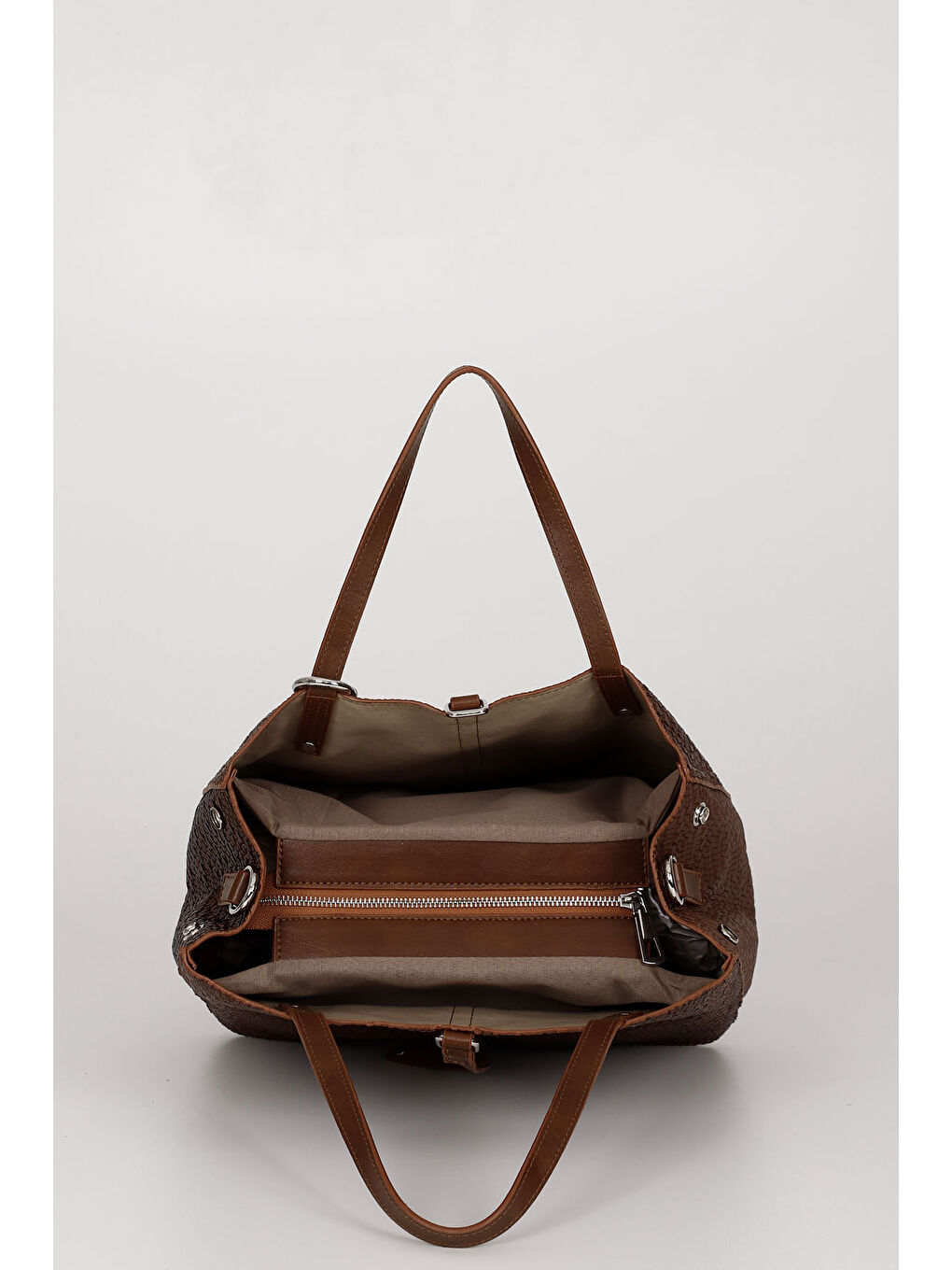 Kahverengi Kadın TABA Püsküllü El Ve Omuz Çantası-5