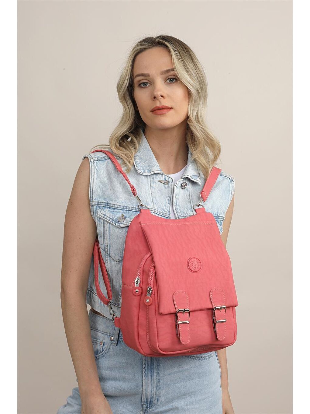 Kırmızı Nar Çiçeği Kadın Krinkıl Kumaş Okul El Ve Sırt Çantası-1