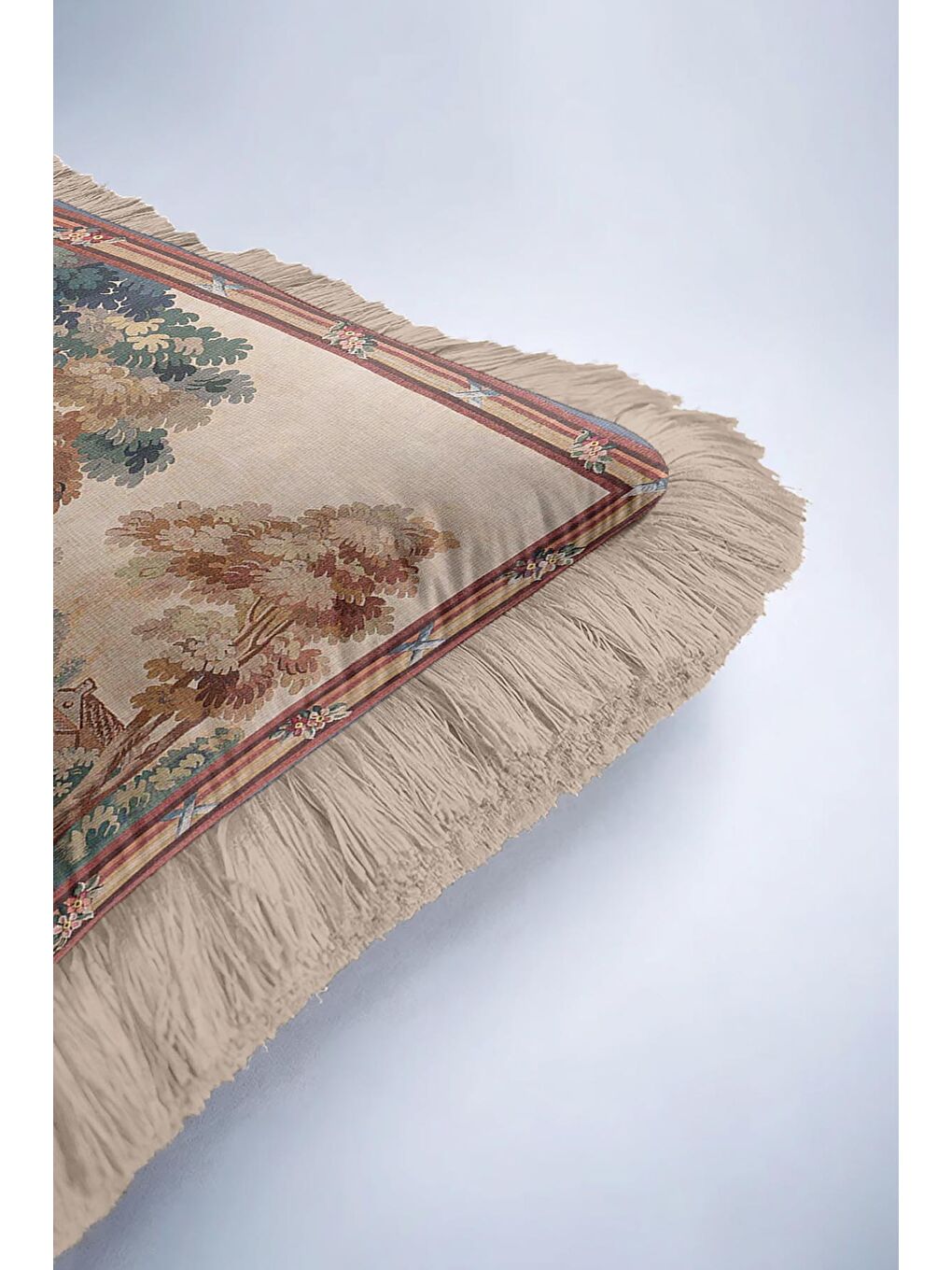 Karışık Avangart Fransız Saçaklı Yastık Kılıfı - Vintage Klasik Rustik Bej Püsküllü Kırlent Kılıfı-6