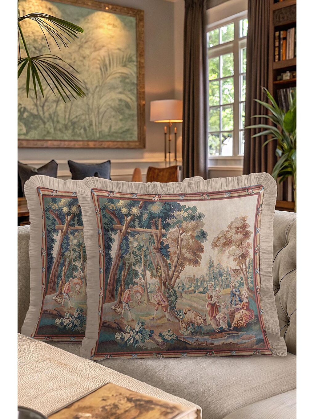 Karışık Avangart Fransız Saçaklı Yastık Kılıfı - Vintage Klasik Rustik Bej Püsküllü Kırlent Kılıfı-7