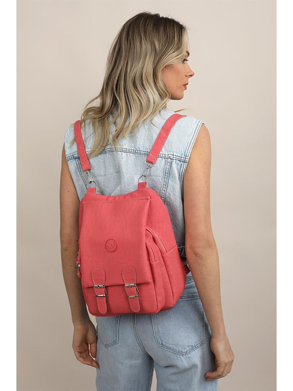 Kırmızı Nar Çiçeği Kadın Krinkıl Kumaş Okul El Ve Sırt Çantası-3