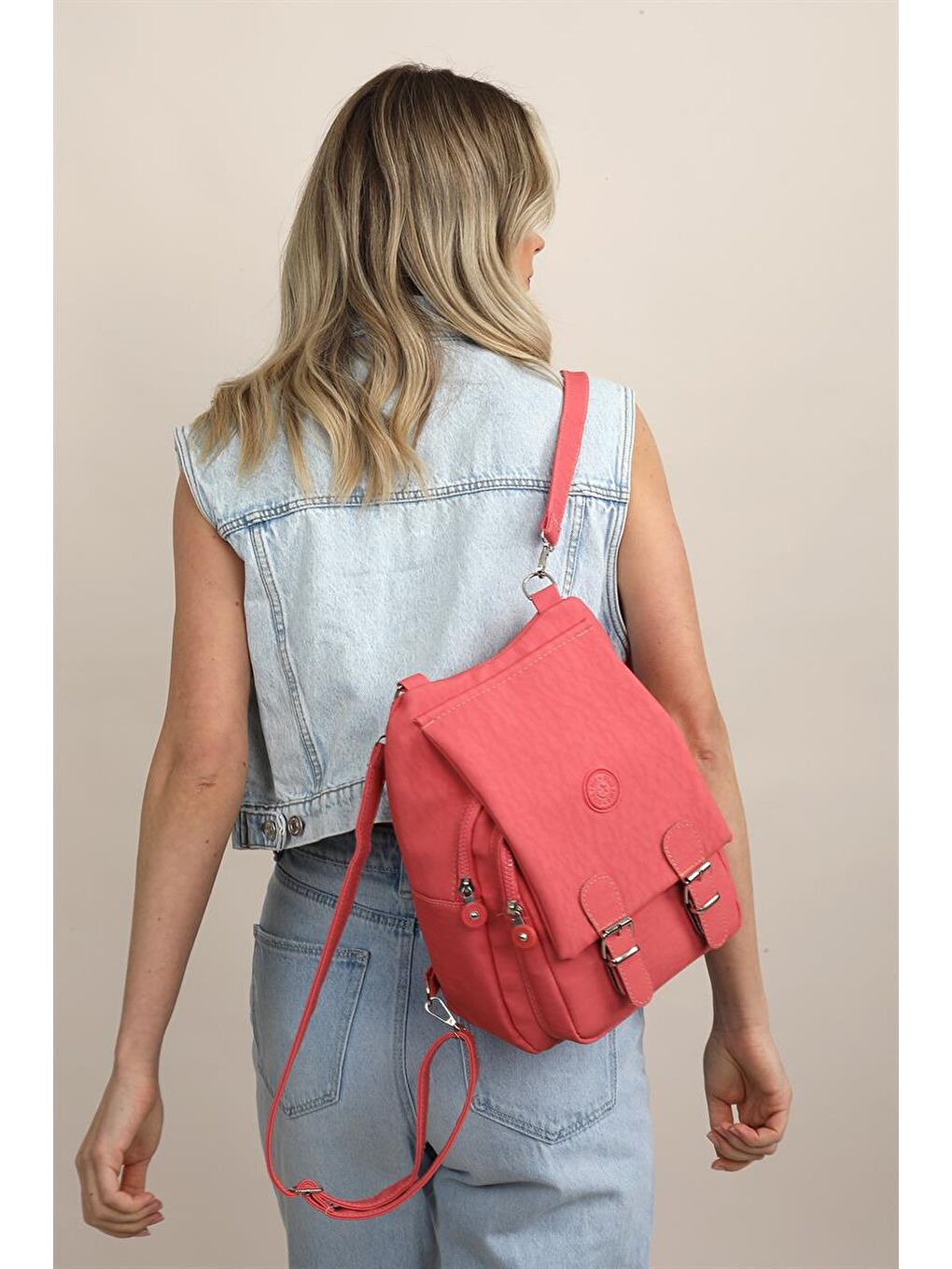 Kırmızı Nar Çiçeği Kadın Krinkıl Kumaş Okul El Ve Sırt Çantası-6