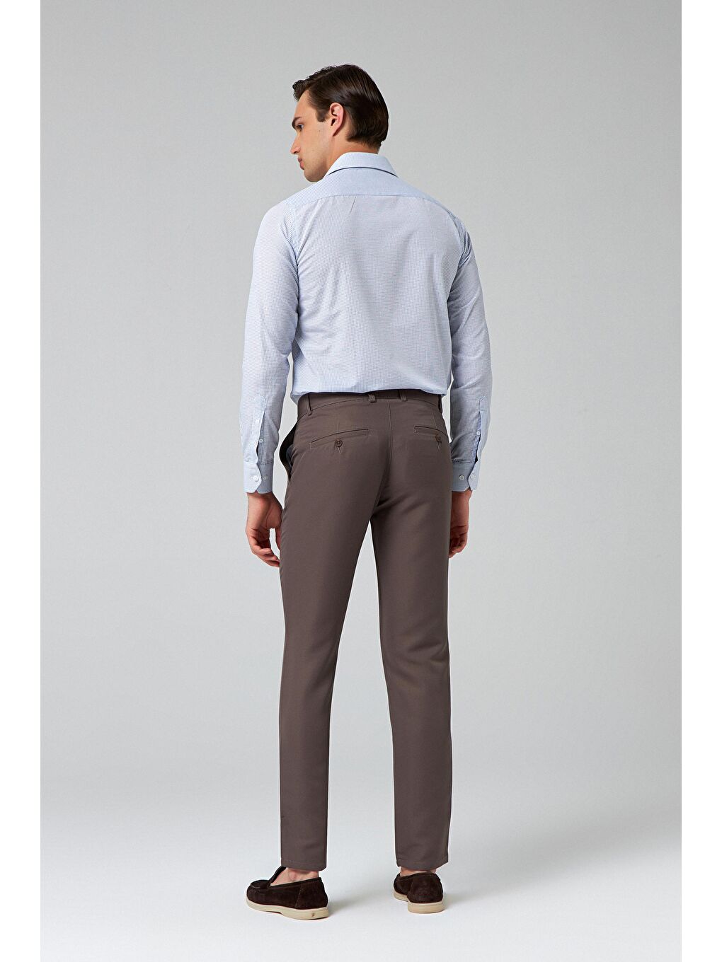 Slim Fit Gri Armürlü Yandan Cepli Pamuklu Chino Pantolon-1