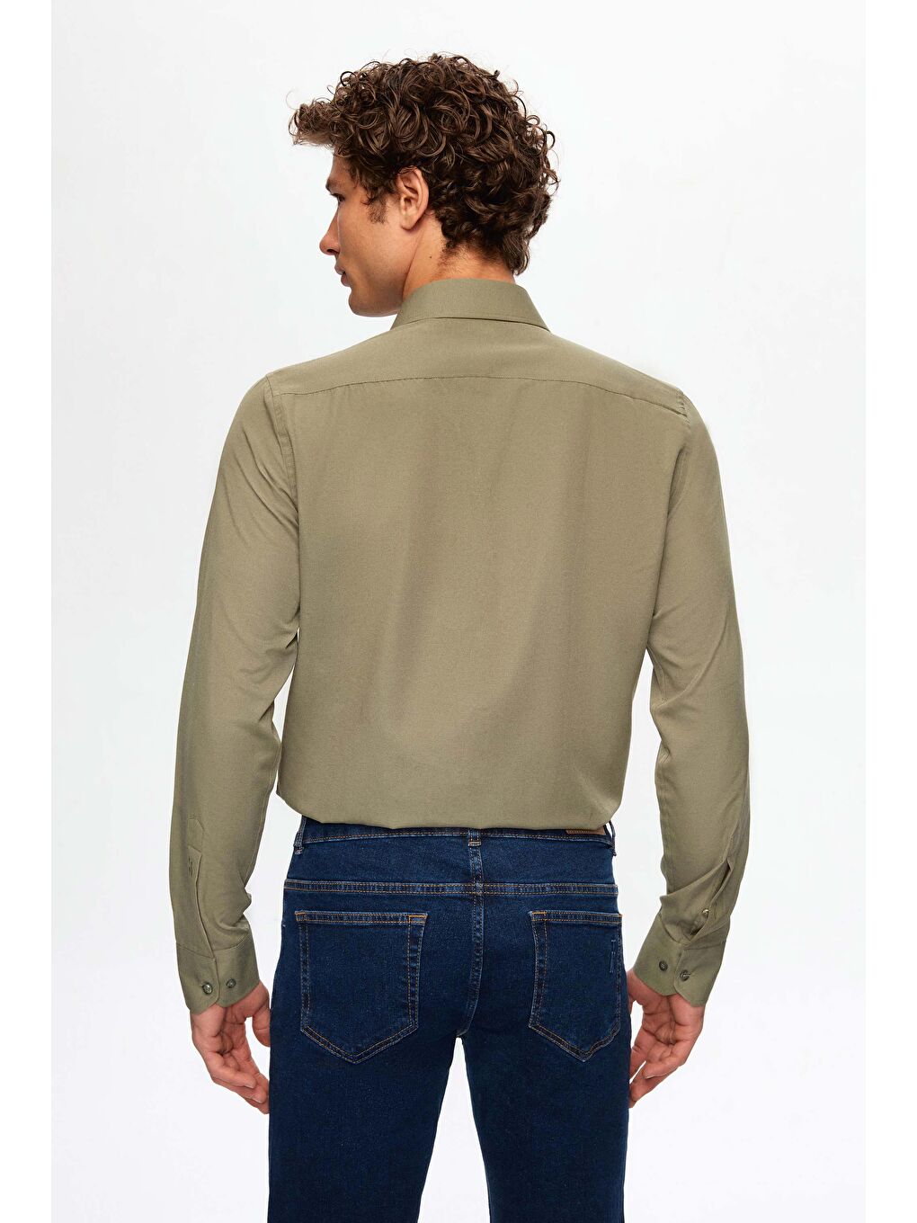 Slim Fit Haki İtalyan Yaka Kolay Ütülenebilir 2'li Gömlek-2