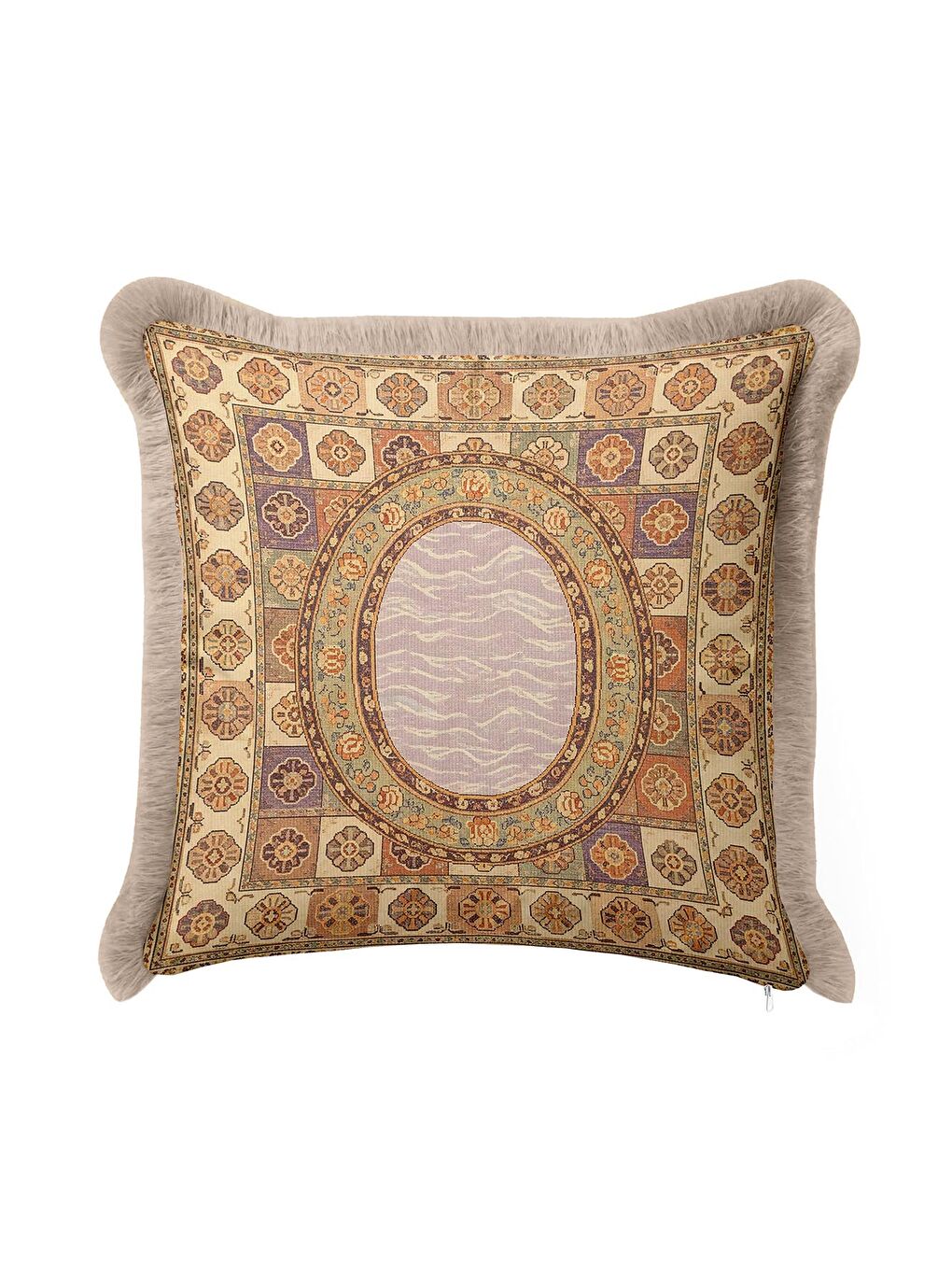 Karışık Lüks Saray Stil Saçaklı Yastık Kılıfı - Vintage Etnik Motif Bej Altın Renkli Püsküllü Kırlent Kılıfı-4