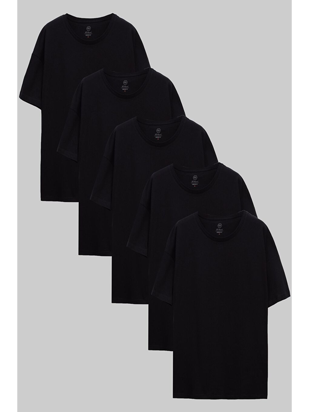 Siyah 5'Li Oversize %100 Pamuk Tişört