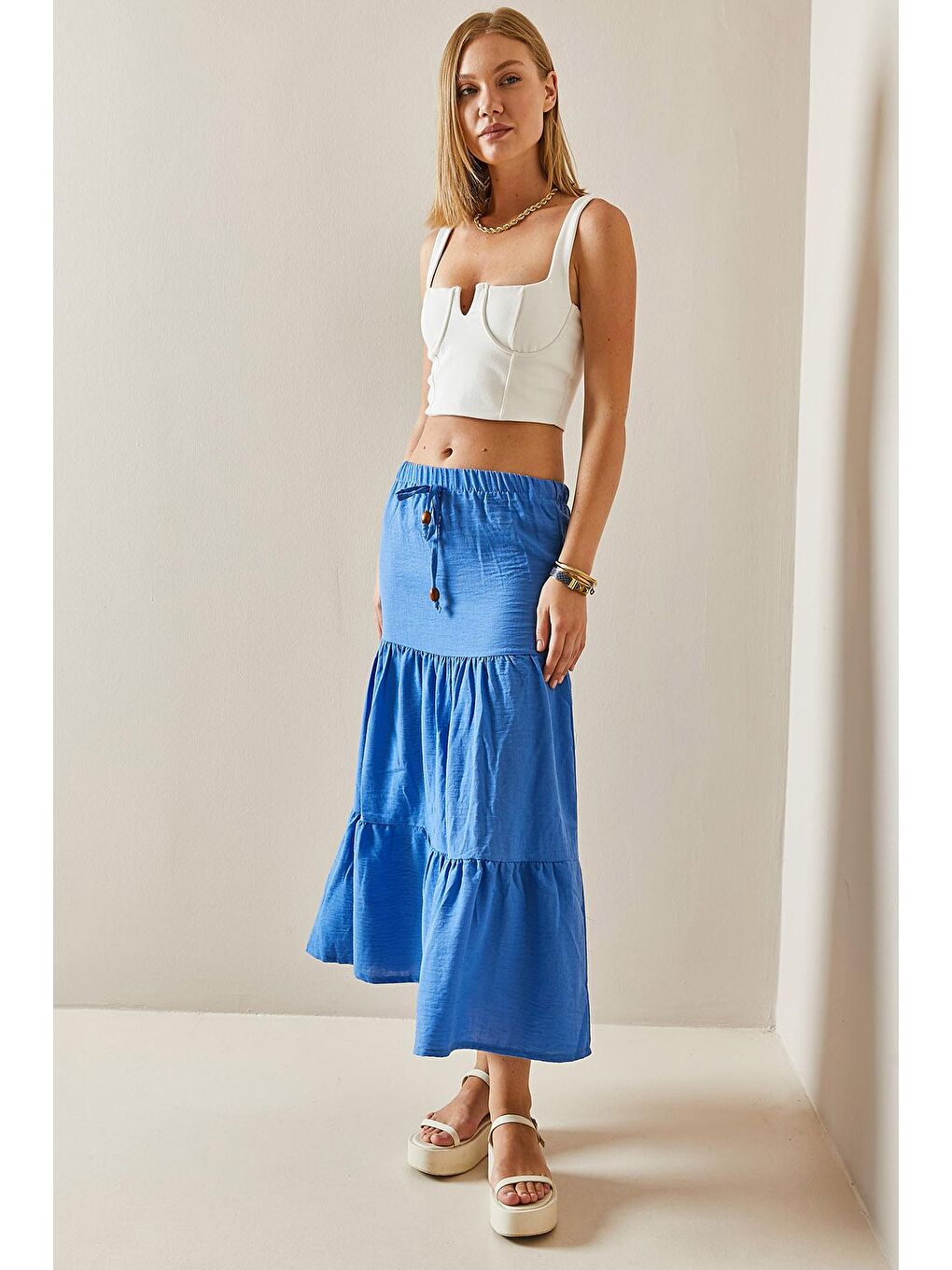 Turkuaz Volanlı Maxi Etek 3YXK7-47440-13-1