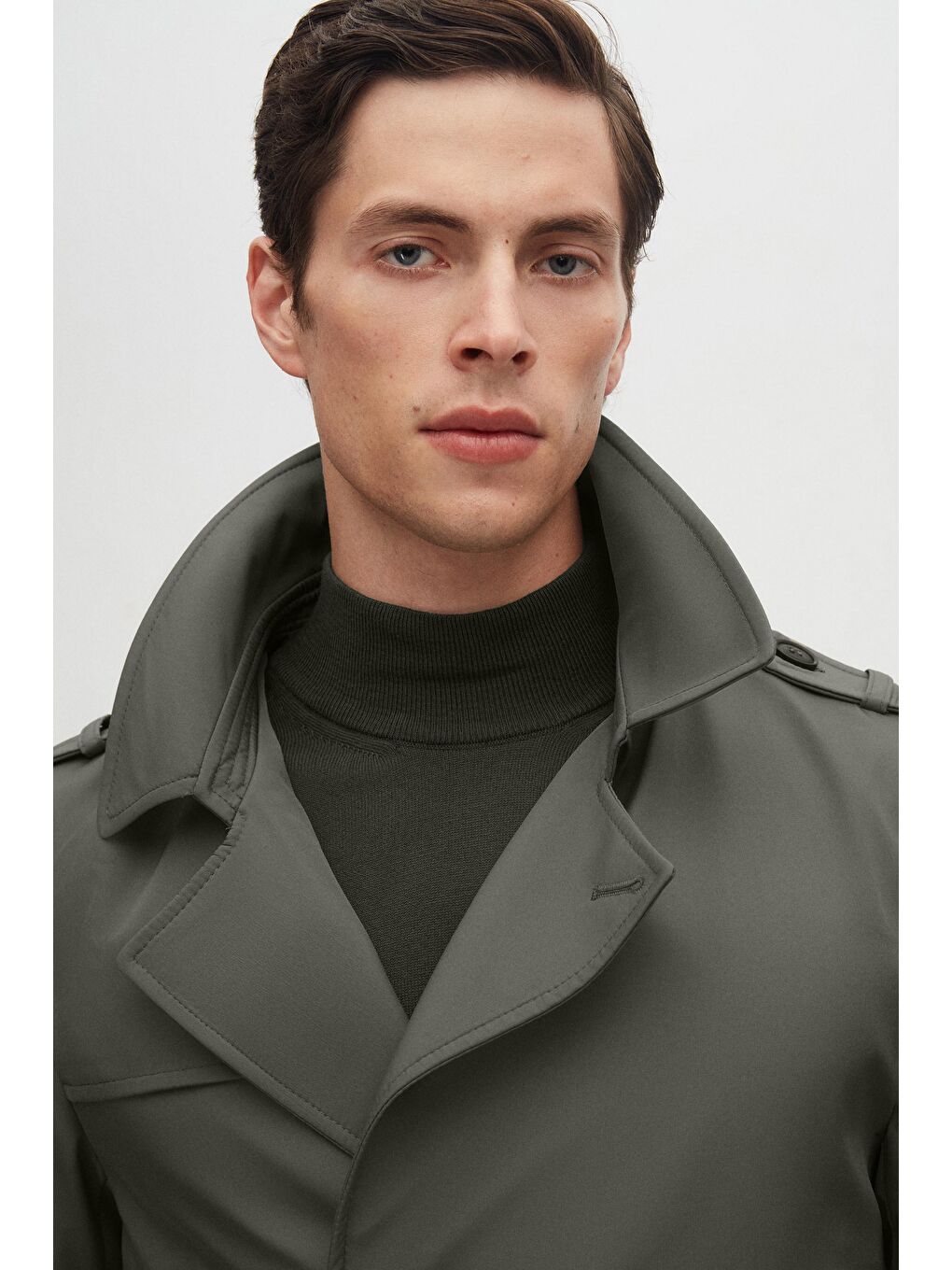 Regular Fit Haki Apoletli Beli Kemerli Pardösü/Trenckot-2