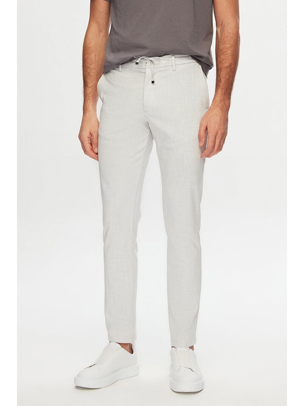 Bej Slim Fit Taş Beli Lastikli İpli Fermuarlı Elastanlı Rahat Jogger Pantolon