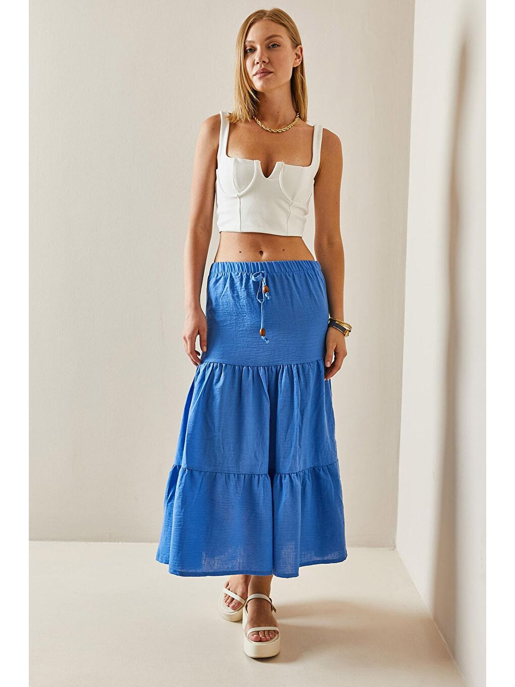 Turkuaz Volanlı Maxi Etek 3YXK7-47440-13-2