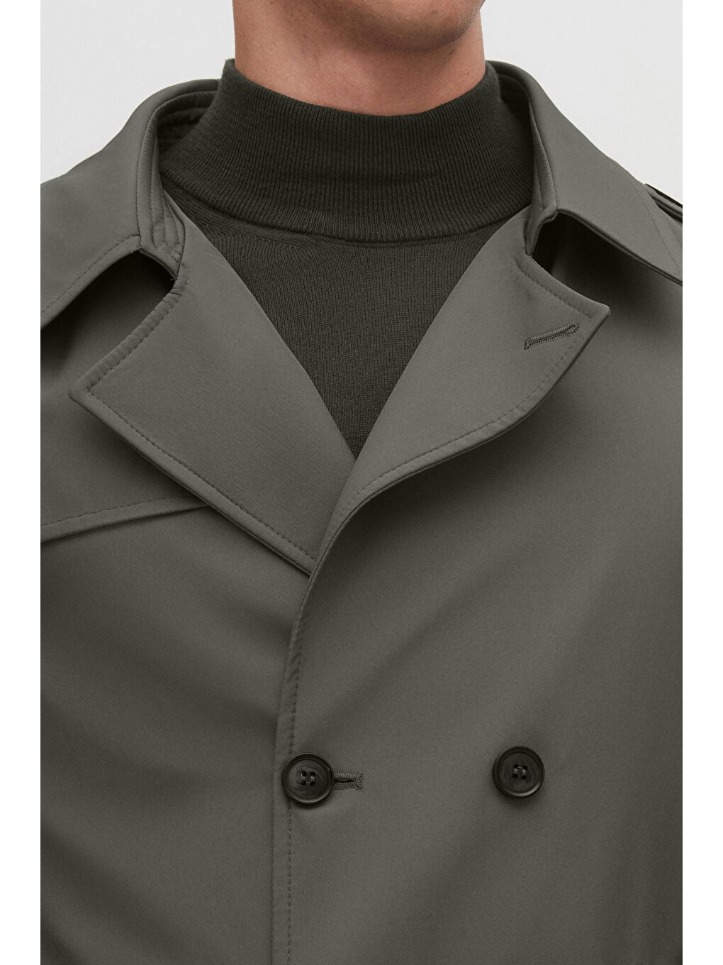 Regular Fit Haki Apoletli Beli Kemerli Pardösü/Trenckot-3