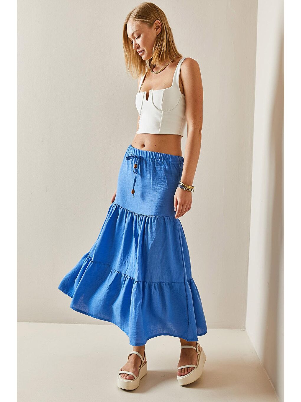 Turkuaz Volanlı Maxi Etek 3YXK7-47440-13-3