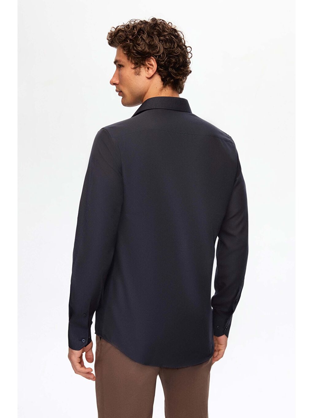 Slim Fit Lacivert İtalyan Yaka Kolay Ütülenebilir 2'li Gömlek-2