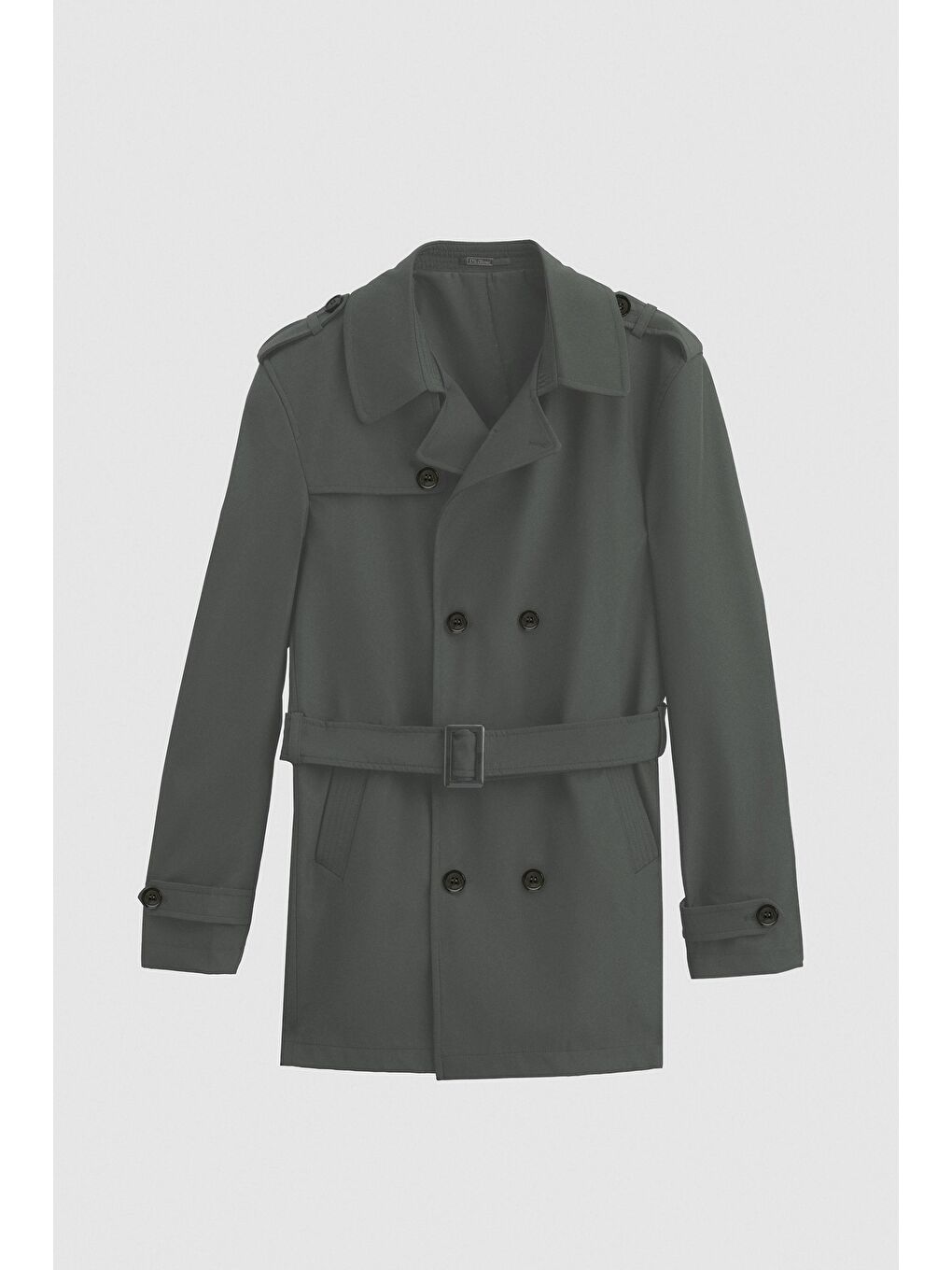 Regular Fit Haki Apoletli Beli Kemerli Pardösü/Trenckot-4