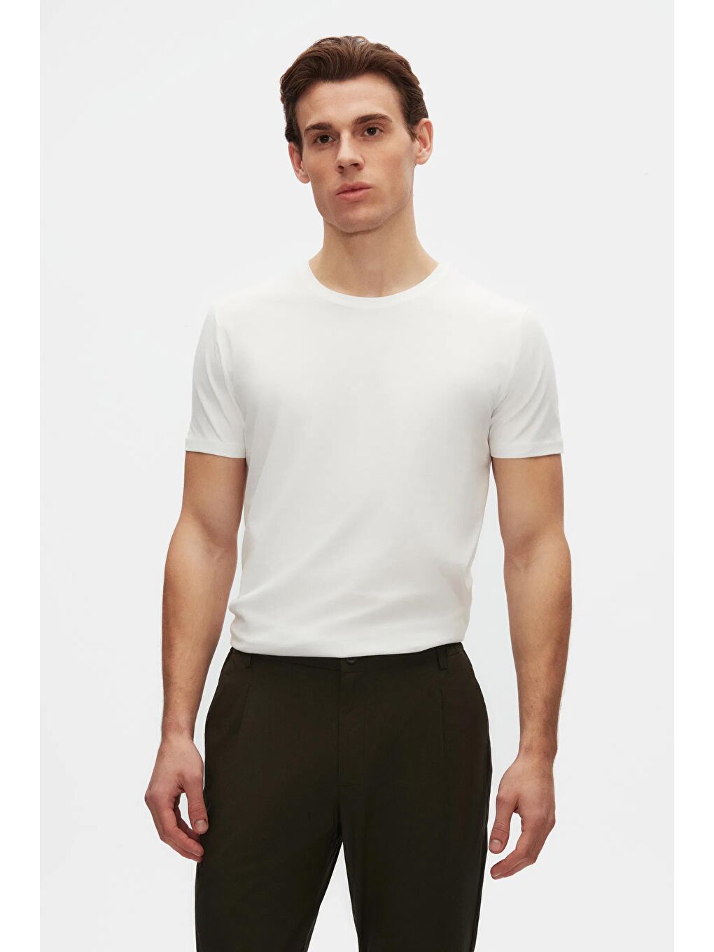 Slim Fit Kiremit/Gri/Beyaz 3'Lü T-Shirt-2