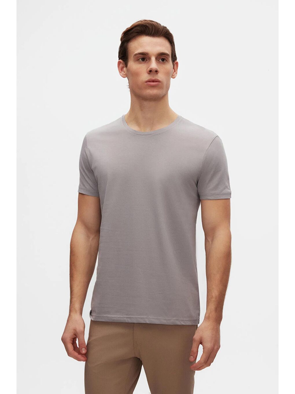 Slim Fit Kiremit/Gri/Beyaz 3'Lü T-Shirt-3