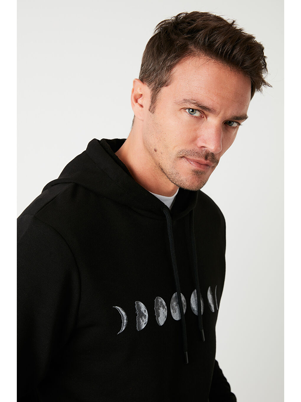 Siyah Pamuklu Baskılı Kapüşonlu Slim Fit Erkek Sweat 5905238-6