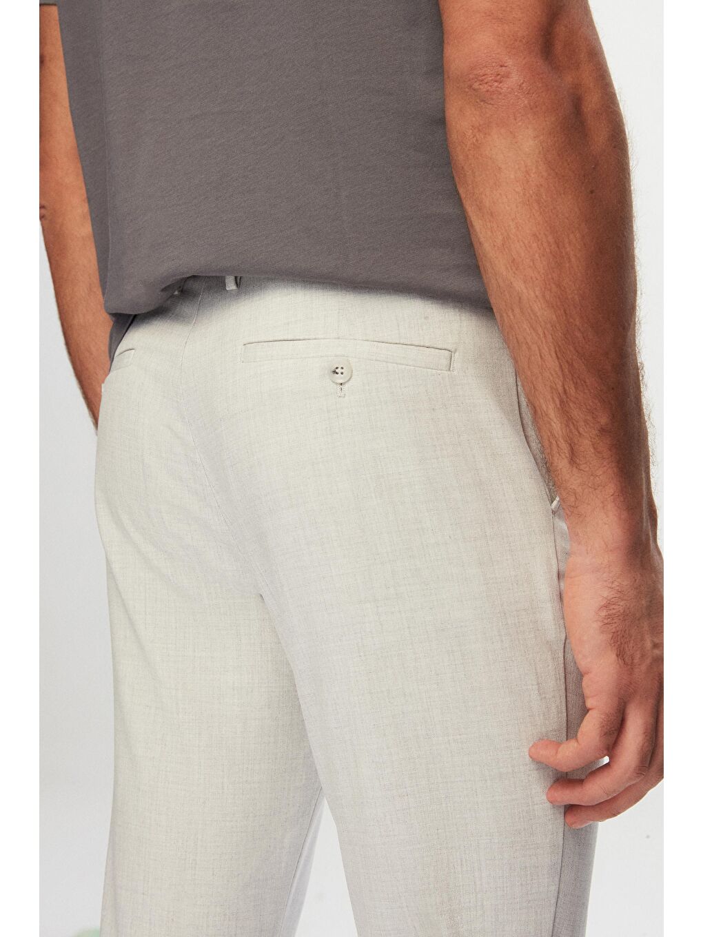 Bej Slim Fit Taş Beli Lastikli İpli Fermuarlı Elastanlı Rahat Jogger Pantolon-5