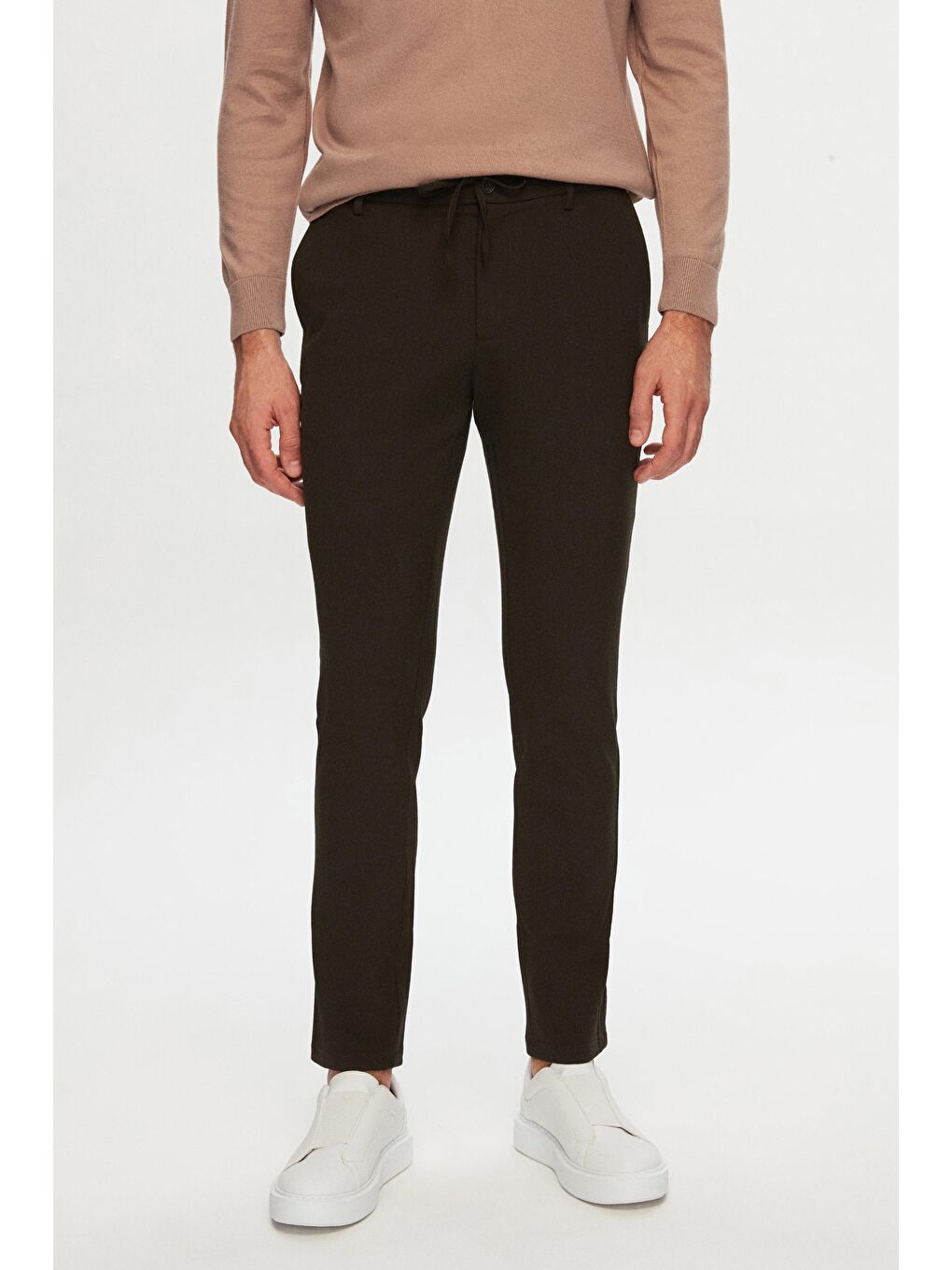 Slim Fit Haki Beli Lastikli İpli Fermuarlı Elastanlı Rahat Jogger Pantolon