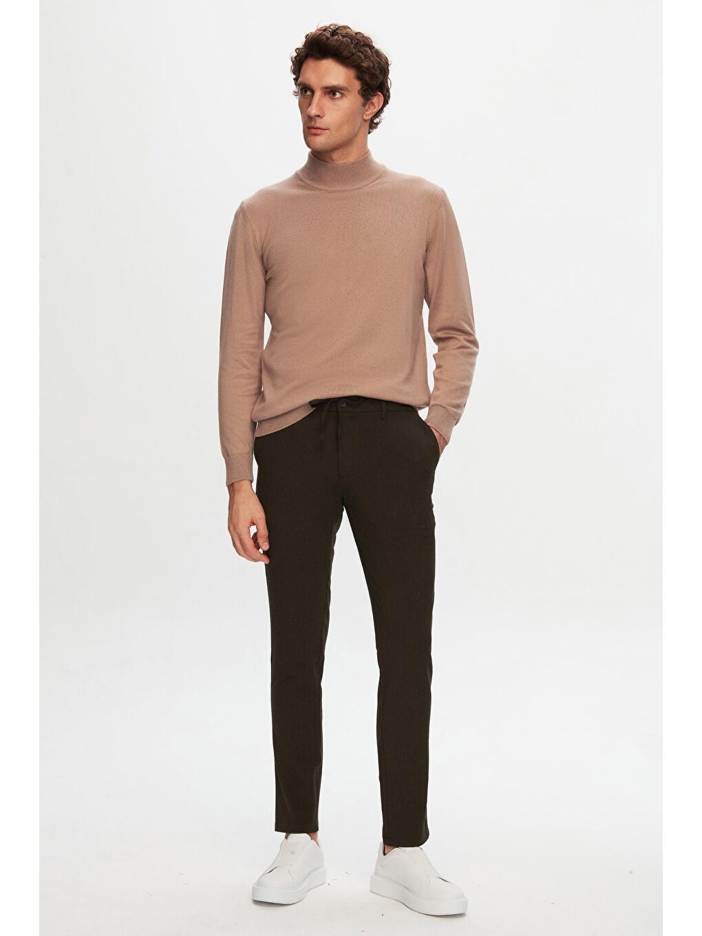 Slim Fit Haki Beli Lastikli İpli Fermuarlı Elastanlı Rahat Jogger Pantolon-2