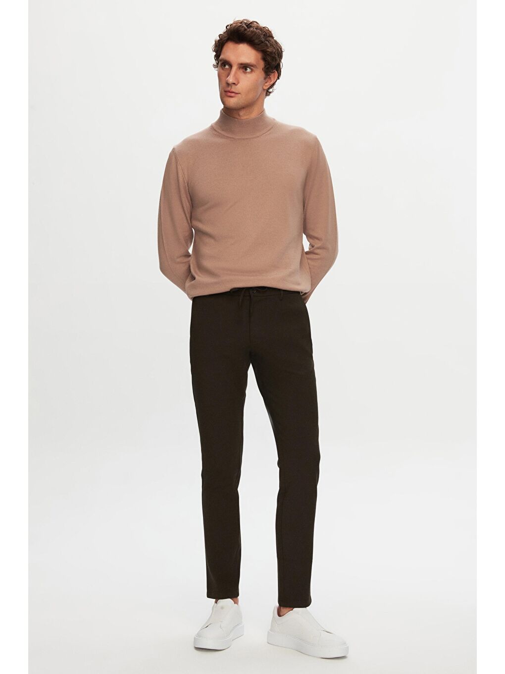 Slim Fit Haki Beli Lastikli İpli Fermuarlı Elastanlı Rahat Jogger Pantolon-5