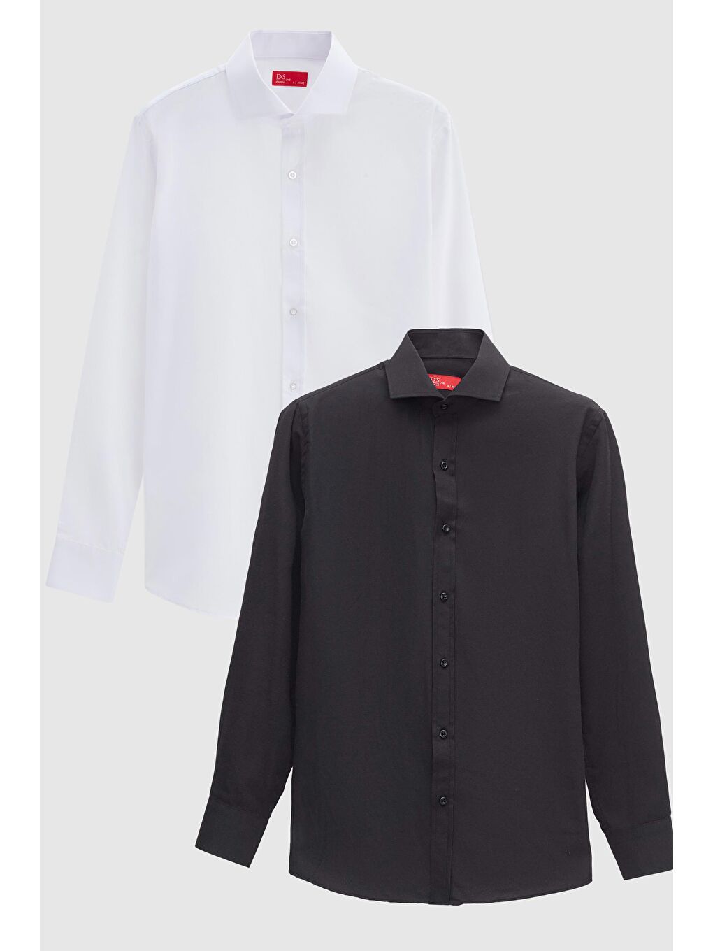 Slim Fit Siyah/Beyaz İtalyan Yaka Kolay Ütülenebilir 2'li Gömlek-4