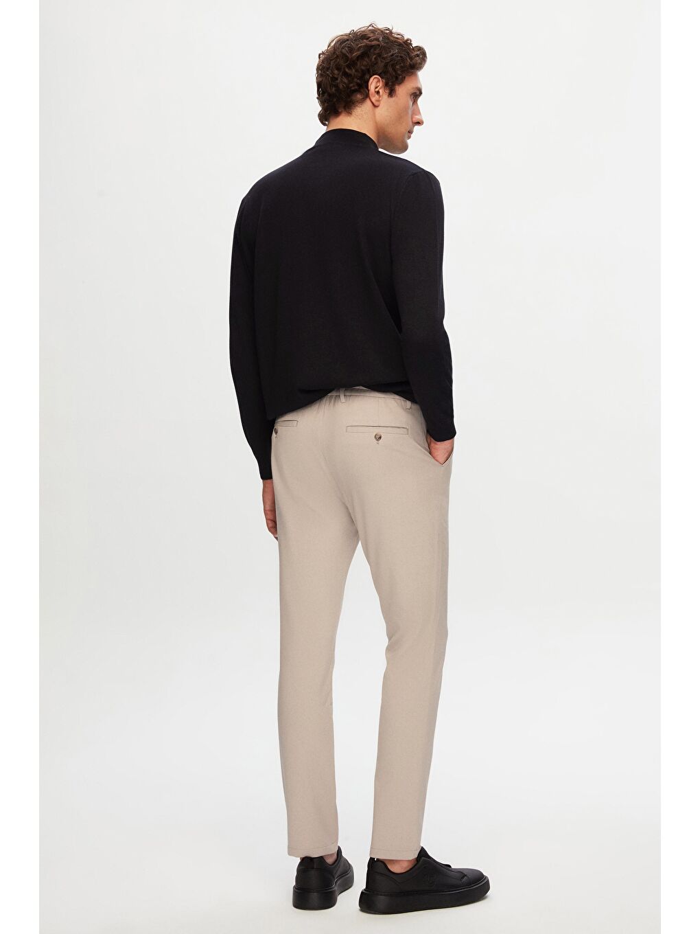 Slim Fit Bej Beli Lastikli İpli Fermuarlı Elastanlı Rahat Jogger Pantolon-3