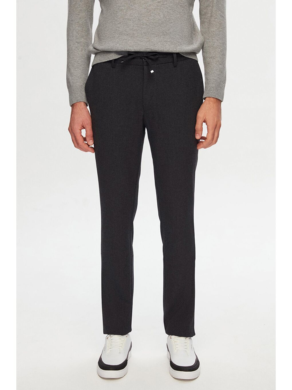 Slim Fit Antrasit Beli Lastikli İpli Fermuarlı Elastanlı Rahat Jogger Pantolon