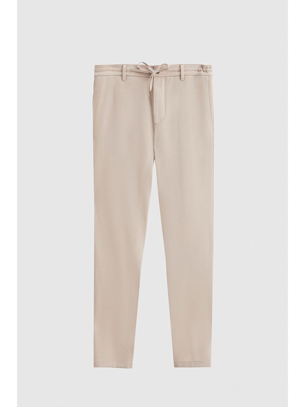 Slim Fit Bej Beli Lastikli İpli Fermuarlı Elastanlı Rahat Jogger Pantolon-4