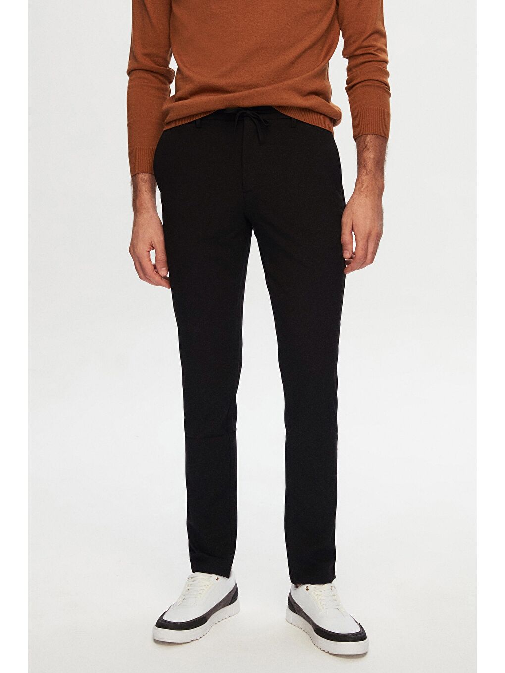 Slim Fit Siyah Beli Lastikli İpli Fermuarlı Elastanlı Rahat Jogger Pantolon