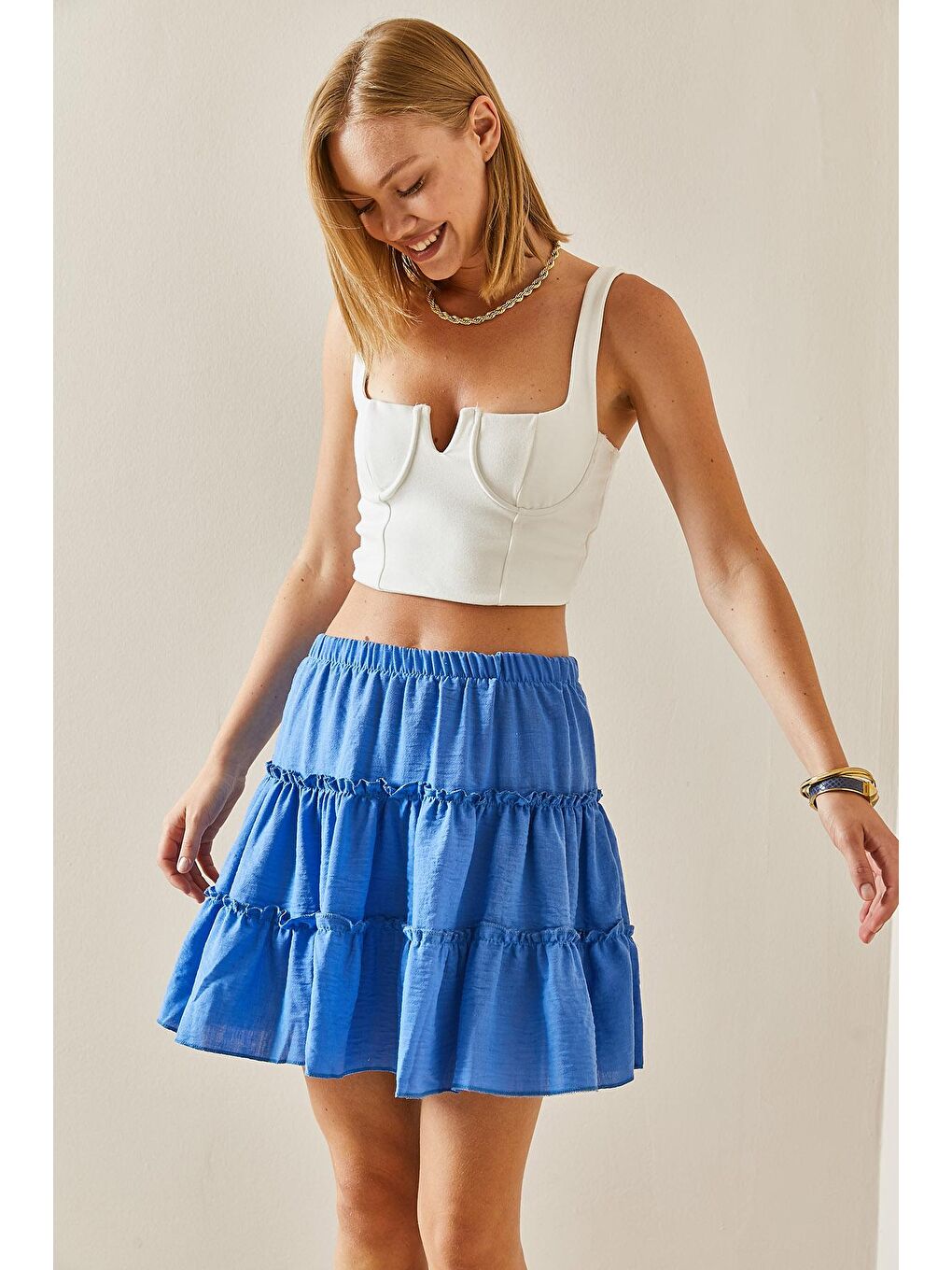 Turkuaz Volanlı Mini Etek 3YXK7-47439-13