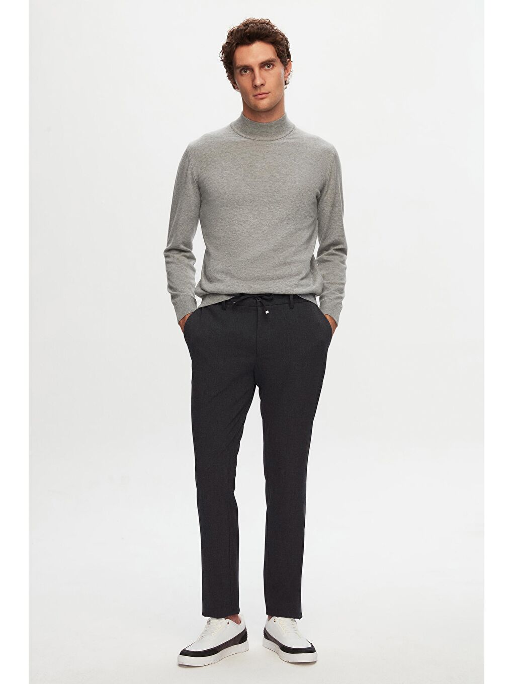 Slim Fit Antrasit Beli Lastikli İpli Fermuarlı Elastanlı Rahat Jogger Pantolon-5
