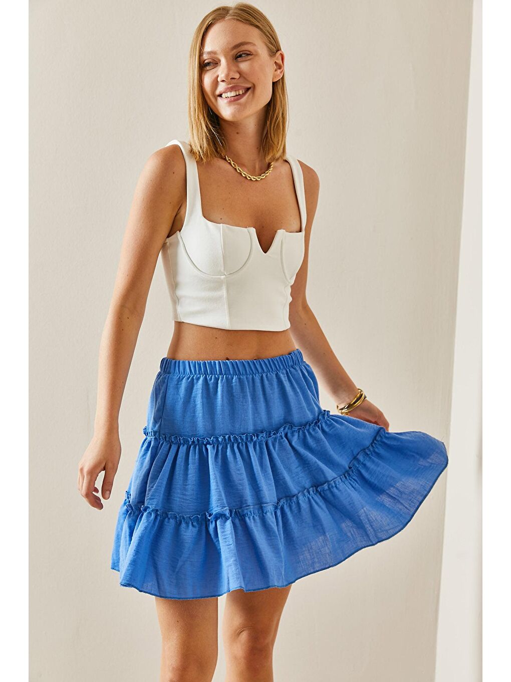 Turkuaz Volanlı Mini Etek 3YXK7-47439-13-2