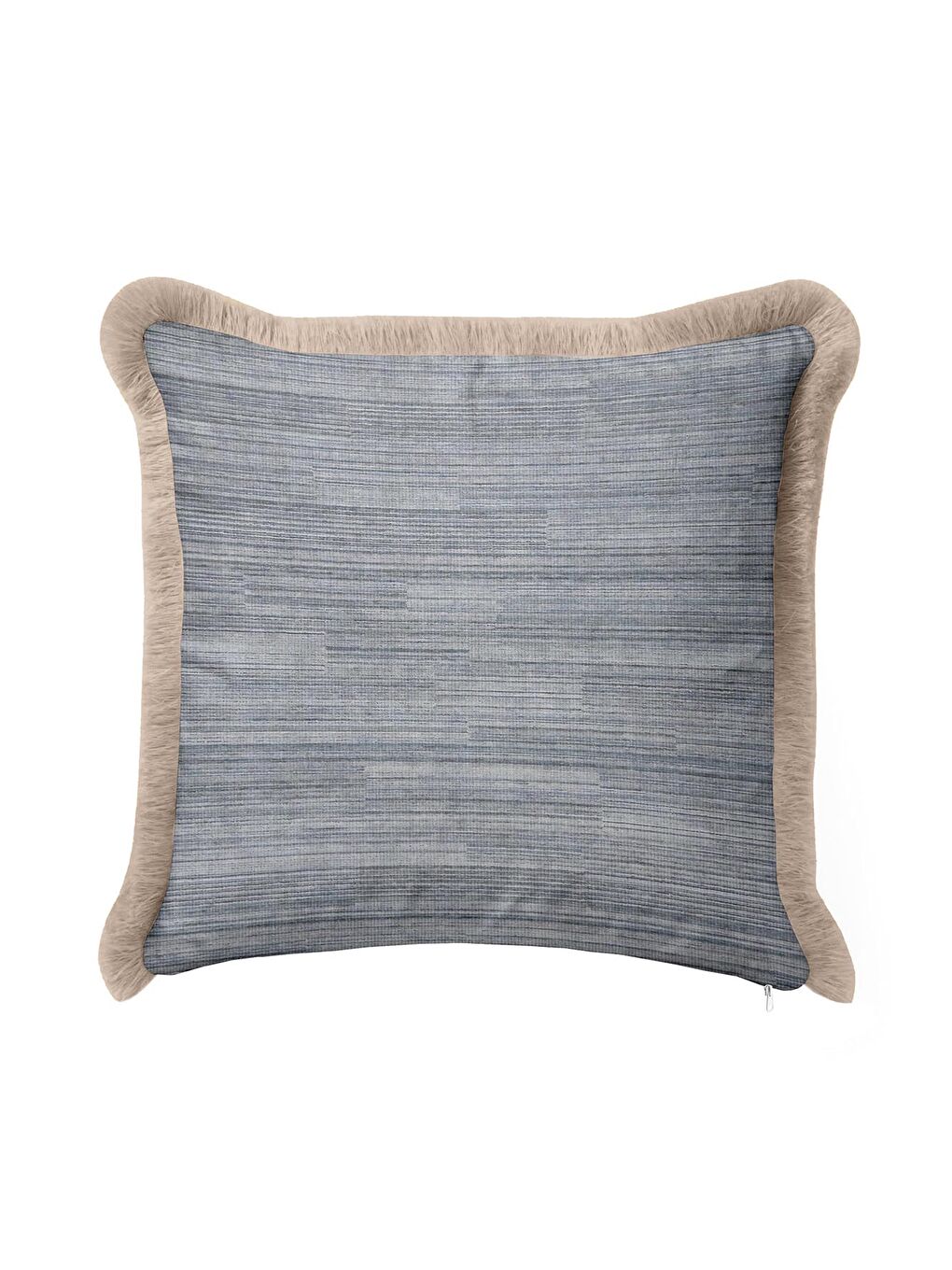 Karışık Lüks Modern Saçaklı Yastık Kılıfı - Doğal Kumaş Dokulu Mavi Rustik Bej Püsküllü Kırlent Kılıfı