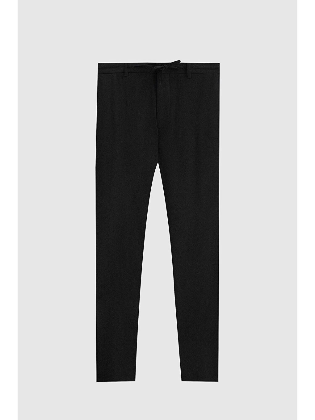 Slim Fit Siyah Beli Lastikli İpli Fermuarlı Elastanlı Rahat Jogger Pantolon-4
