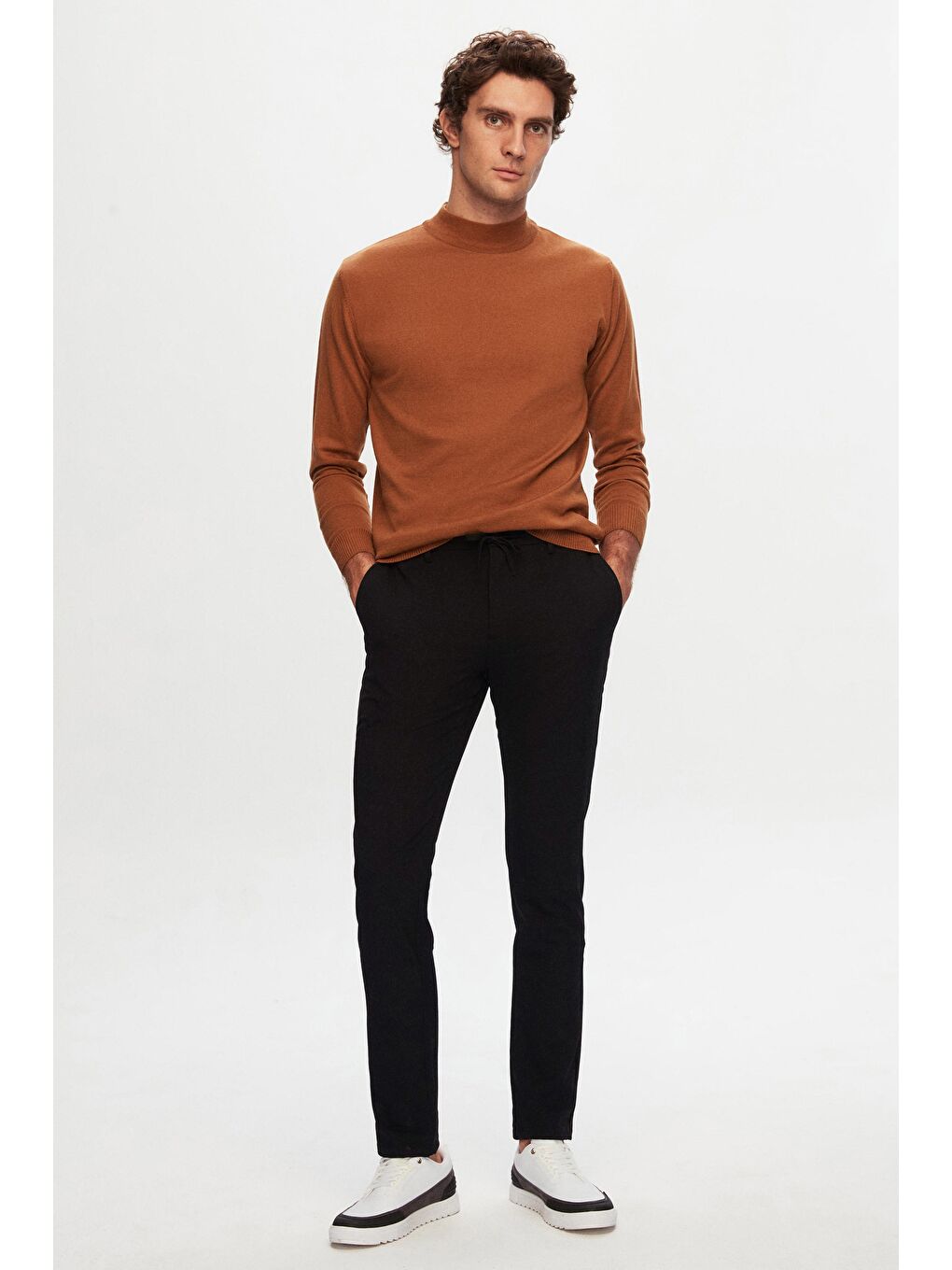 Slim Fit Siyah Beli Lastikli İpli Fermuarlı Elastanlı Rahat Jogger Pantolon-5