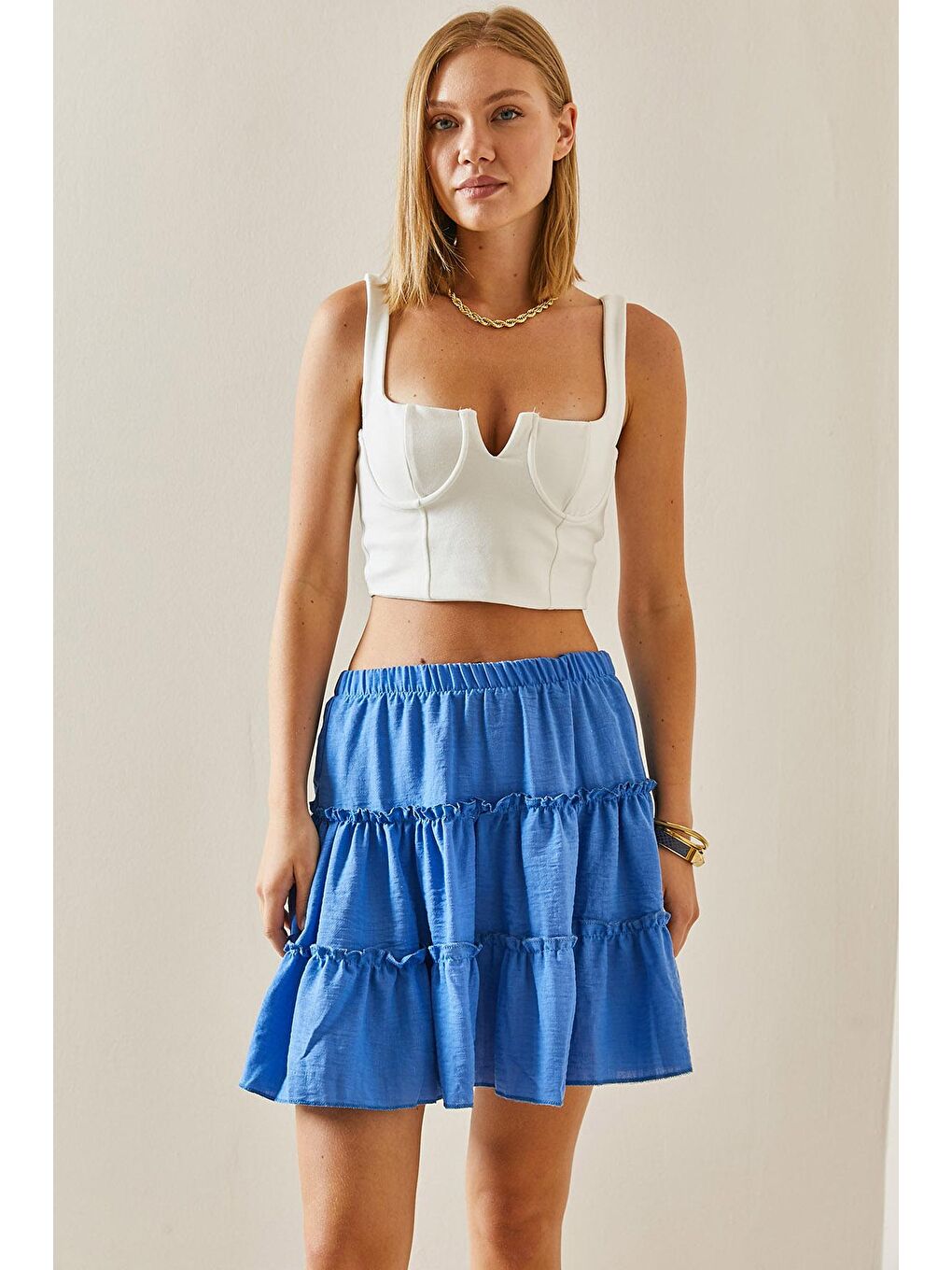 Turkuaz Volanlı Mini Etek 3YXK7-47439-13-3