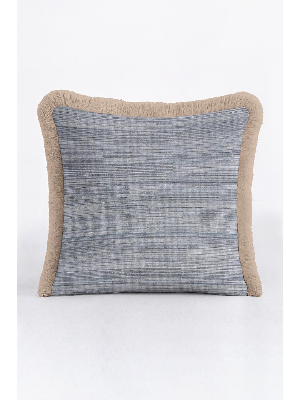 Karışık Lüks Modern Saçaklı Yastık Kılıfı - Doğal Kumaş Dokulu Mavi Rustik Bej Püsküllü Kırlent Kılıfı-2