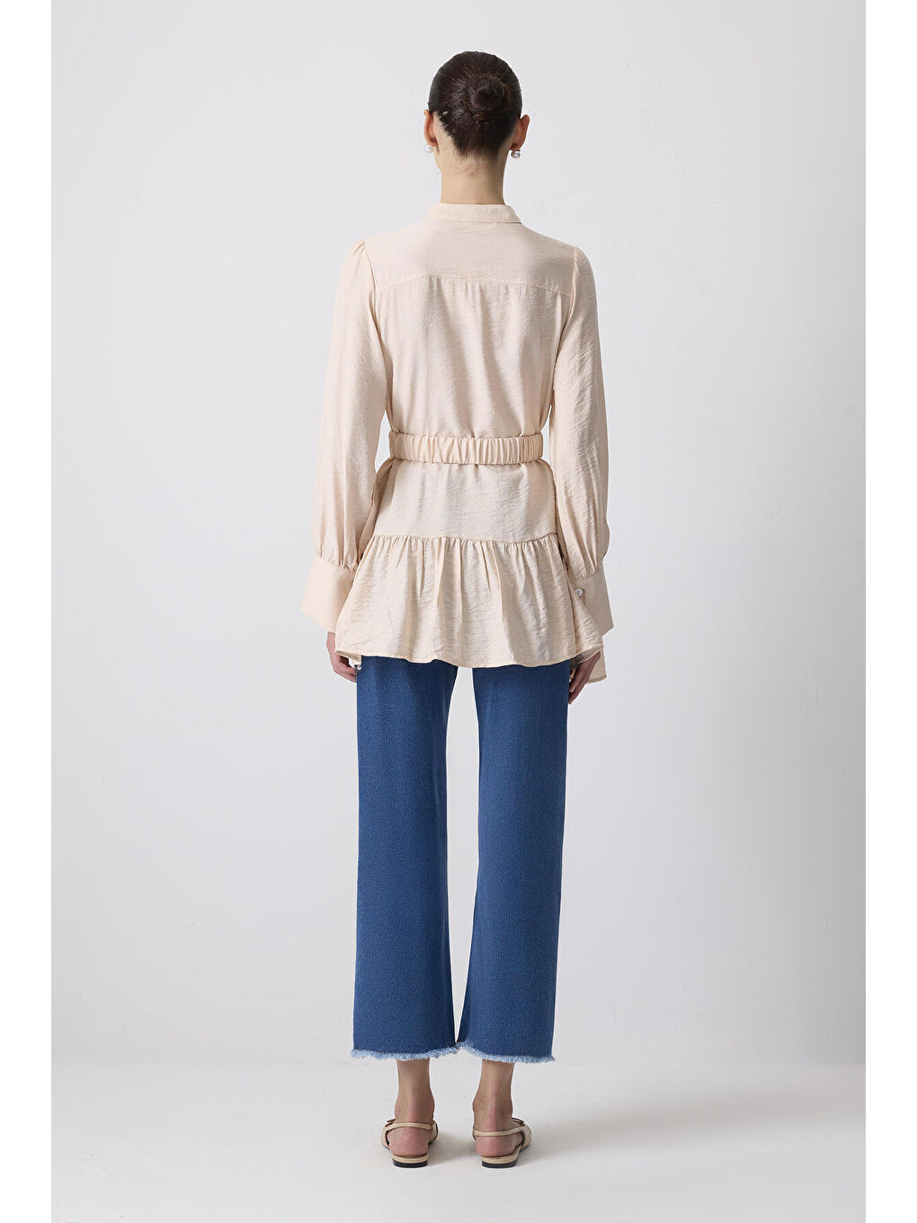 Pembe Doğal Dokulu Kemerli Tunik-4