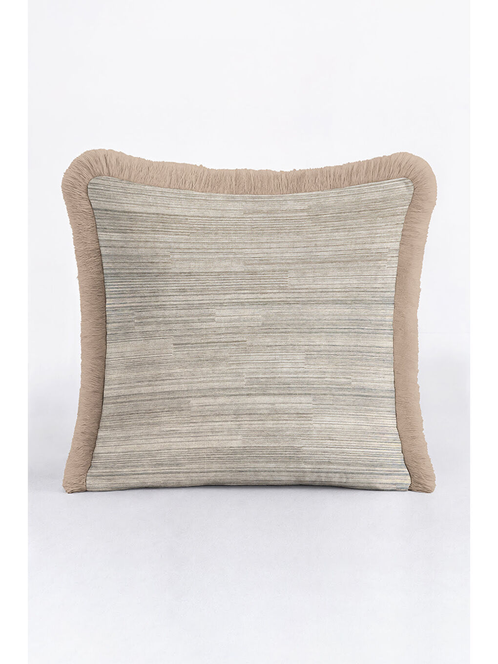 Karışık Lüks Dokulu Saçaklı Yastık Kılıfı - Doğal Bohem Bej Minimal Püsküllü Kırlent Kılıfı-2