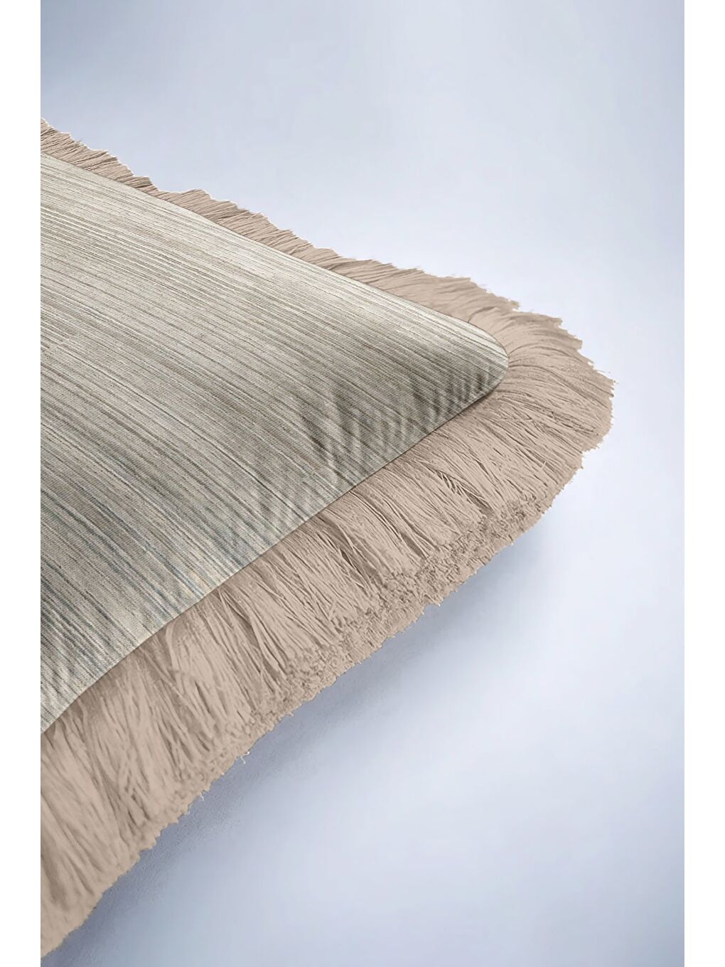 Karışık Lüks Dokulu Saçaklı Yastık Kılıfı - Doğal Bohem Bej Minimal Püsküllü Kırlent Kılıfı-6