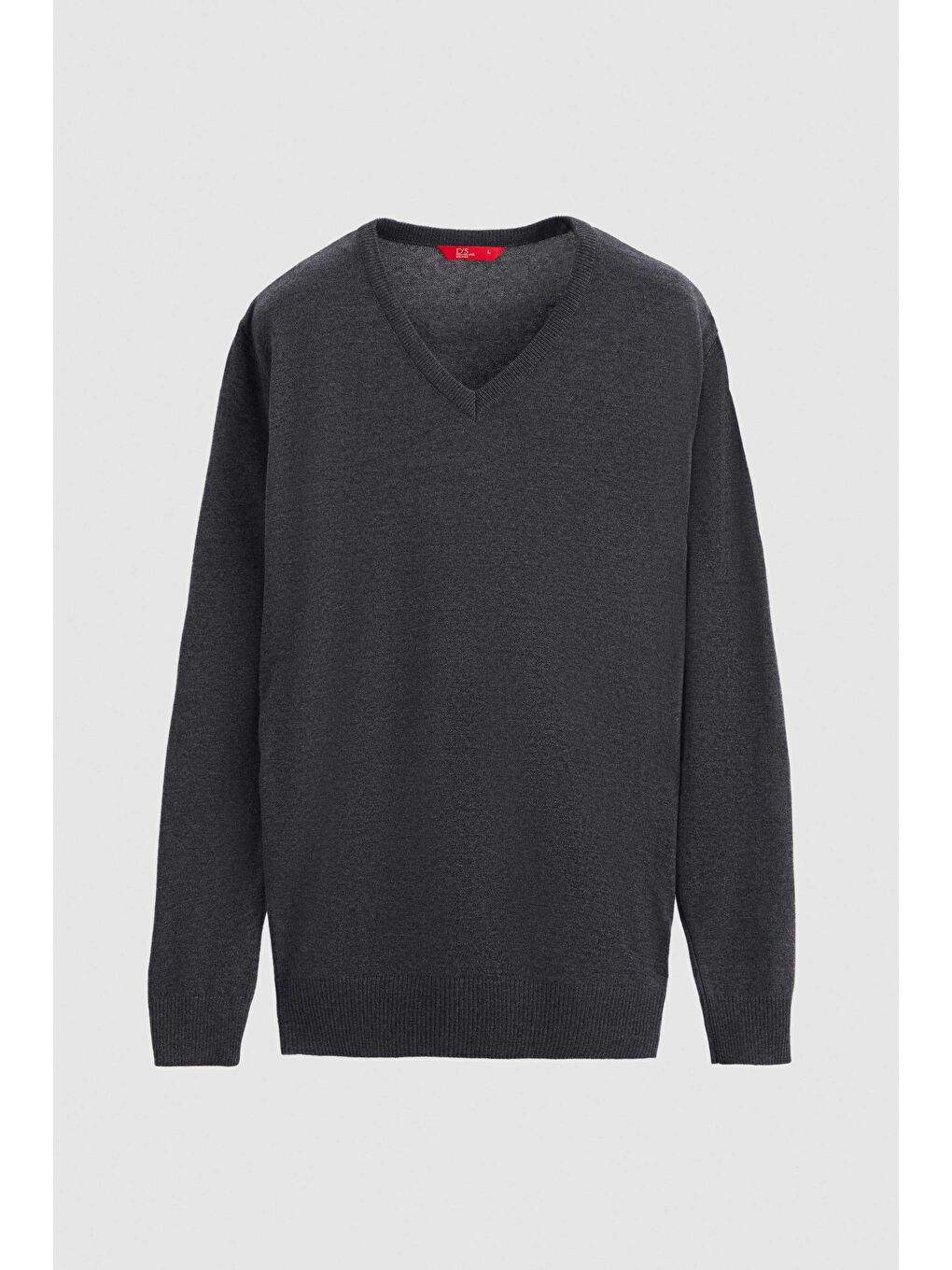 Regular Fit Antrasit Düz V Yaka Triko Kazak-4