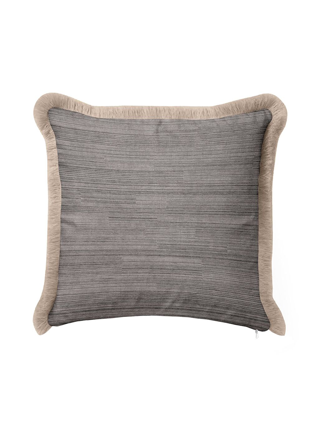 Karışık Zarif Dokulu Saçaklı Yastık Kılıfı - Minimalist Modern Gri Bej Püsküllü Kırlent Kılıfı-4