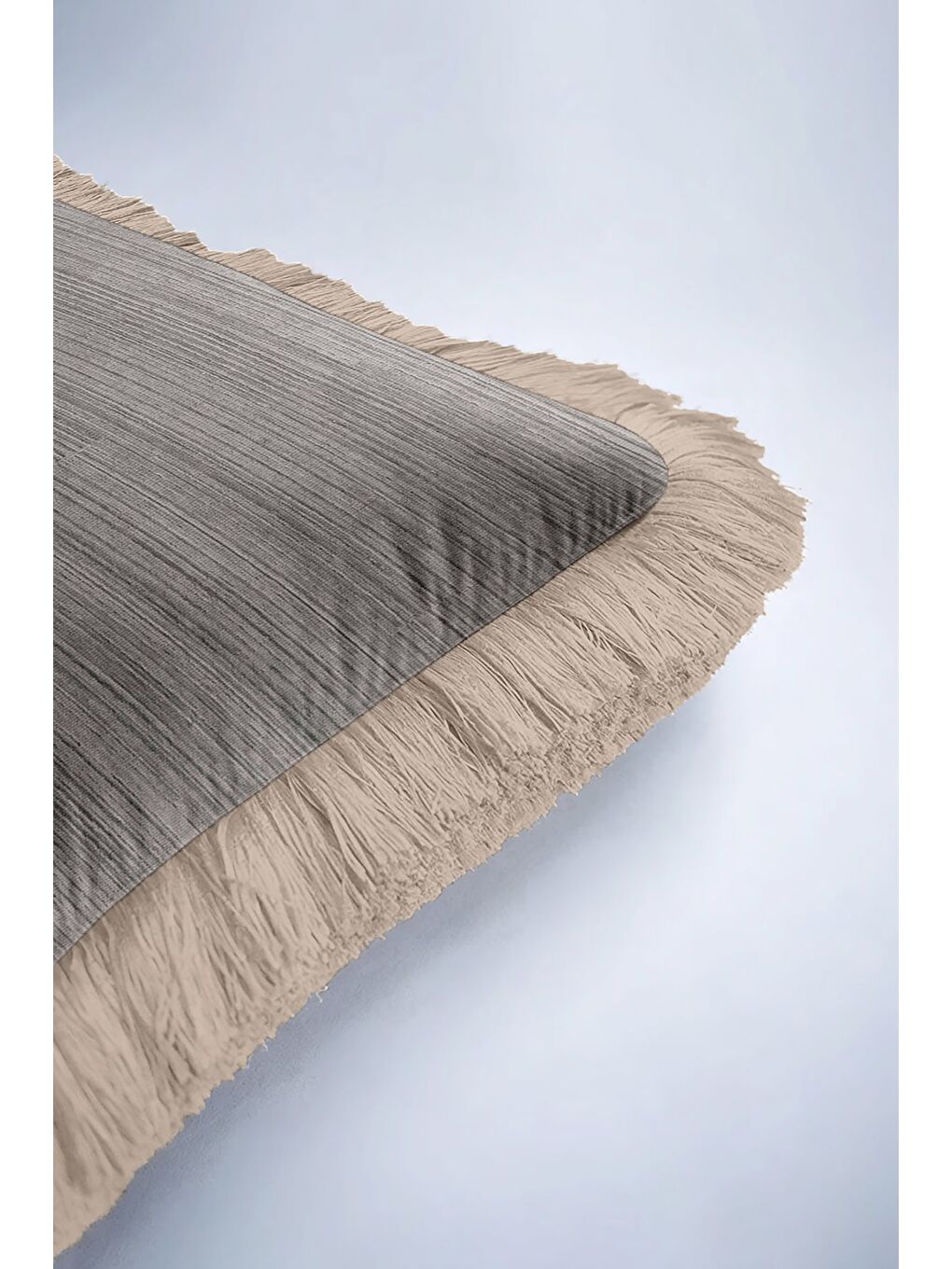 Karışık Zarif Dokulu Saçaklı Yastık Kılıfı - Minimalist Modern Gri Bej Püsküllü Kırlent Kılıfı-6