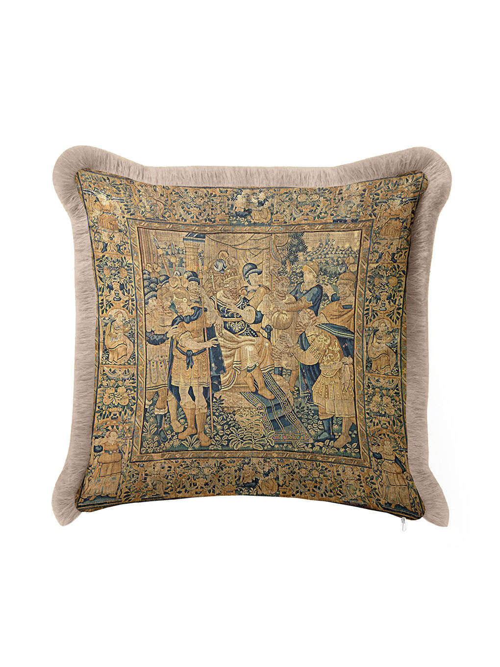 Karışık Barok Saray Şıklığı Saçaklı Yastık Kılıfı - Vintage Klasik Rustik Mavi Altın Püsküllü Kırlent Kılıfı-1