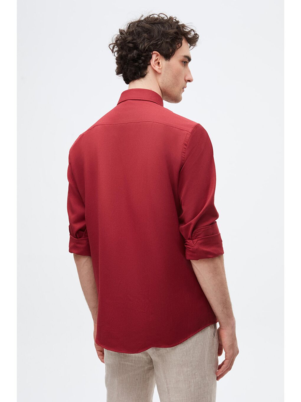 Slim Fit Bordo Oxford Düğmeli Yaka Kolay Ütülenebilir Nakış Detaylı Pamuklu Gömlek-3